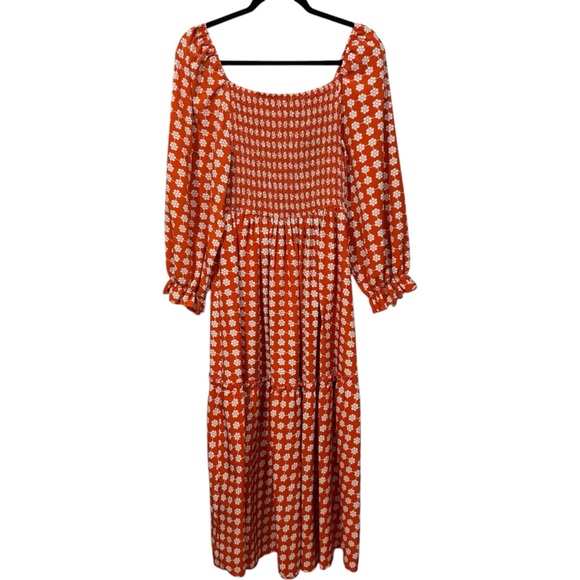 Celure Plus Allover Floral Print Flounce Sleeve Shirred Ruffle Hem‎ Dress - Picture 3 of 9